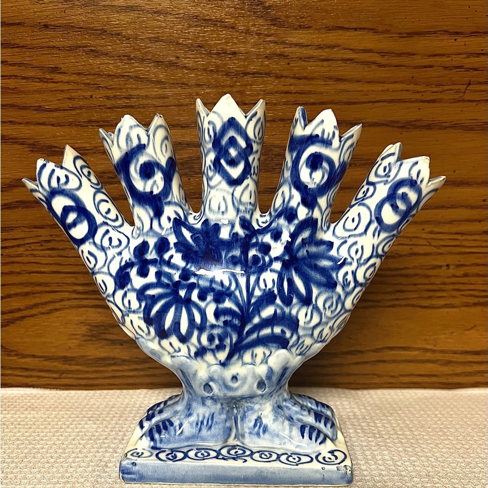 Vintage Handmade Five-Finger Ceramic Tulip Bud Vase Made in Spain
